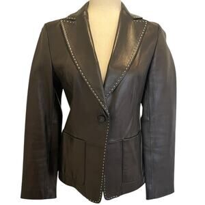 Banana Republic 100% Genuine Leather Contrast Stitching Blazer Jacket Size 6